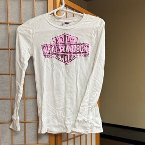 Harley-Davidson Women's White and Pink Long Sleeve Tee